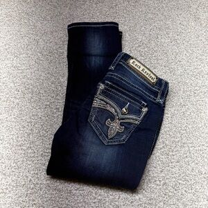 Women’s Rock‎ Revival Yara Dark Wash Crop Jeans Embellished Pockets Size 26x23